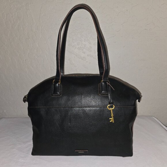 Fossil Julia Large Black Pebbled Leather Shoulder Tote Bag Carryall Purse - Picture 14 of 14